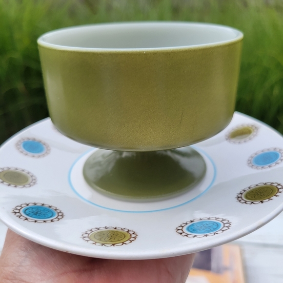 Vintage Federal Glass Pedestal Bowls (2) ~ Avocado Green ~ Dessert  Salsa ~ Cute - Picture 7 of 16